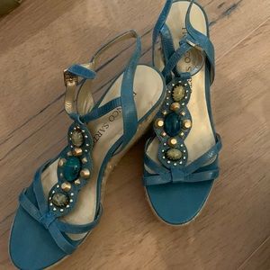 Blue wedge shoes